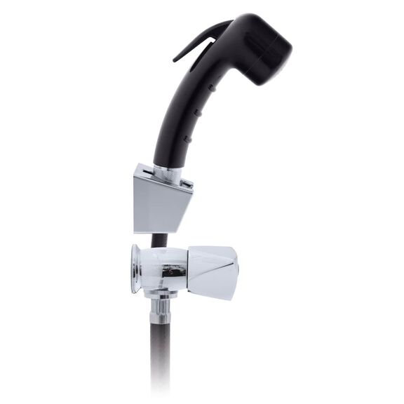 Trinidad 2H External Shower Mixer Small Black Sprayer, 6' Black Rubber Hose Chrome/Black image number 1