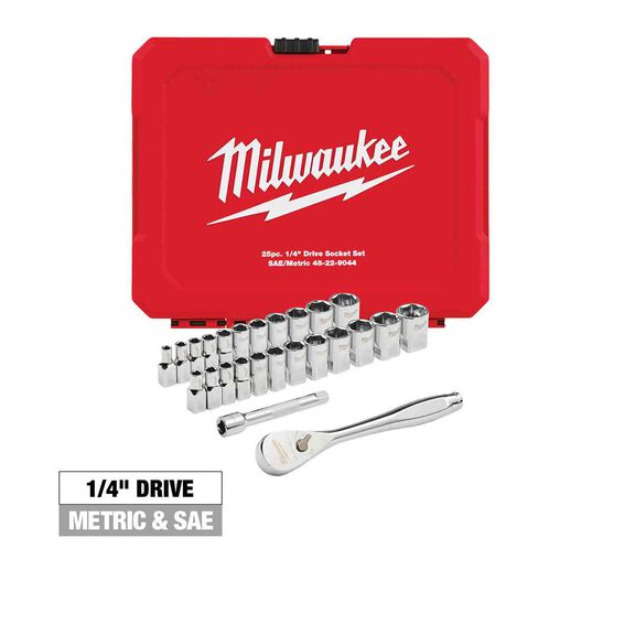 1/4" Drive Metric & SAE Ratchet and Socket Set with FOUR FLAT&trade; SIDES, 25 Piece image number 0