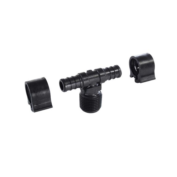 PEXlock Tee 1/2"Barb x 1/2"Barb 1/2MPT image number 0