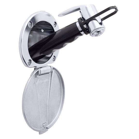 Recessed Shower Chrome Cup with Stainless Steel Lid, Hammer-Head Black Sprayer, 6' Black Rubber Hose image number 0