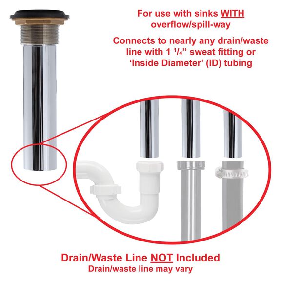 1-1/2" Drain, Flip Drain with Overflow, Straight, 1-1/4" Sweat Chrome image number 5