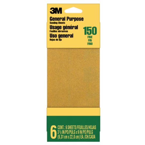 3M General Purpose Sanding Sheets 9015NA-CC, 3 2/3" x 9", Fine grit, 6/pk, 20 pks/cs image number 0