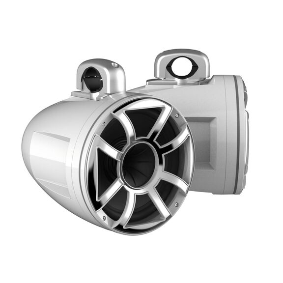 REV 10 HD White 10" Marine Tower Speakers with XS-W Grille & RGB LED Rings (Pair) image number 0