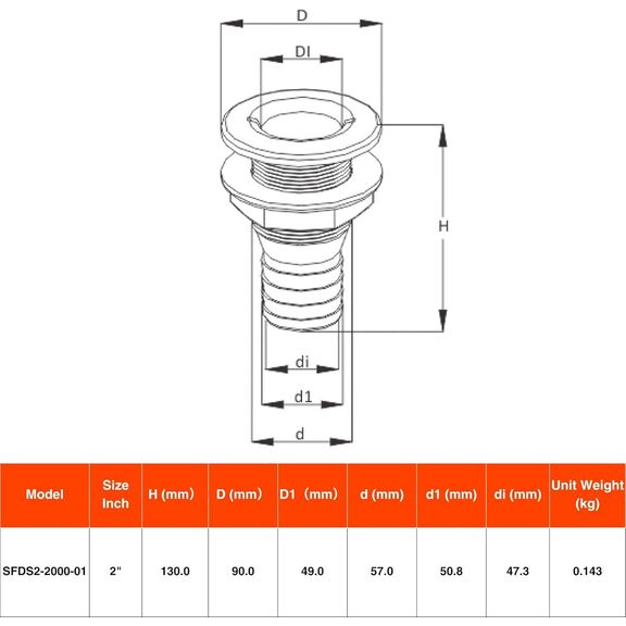 SEAFLO 1" Plastic Thru Hull Fitting White image number 3