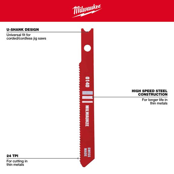 2-3/4" 24TPI U-Shank Metal High Speed Steel Jig Saw Blades, 5 Pack image number 1
