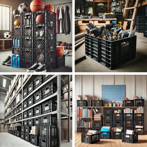 24 Quart Heavy-Duty Black Milk Crates for Storage, Organization, 18.75" x 13" x 11" image number 5