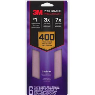 3M Pro Grade Precision Faster Sanding Sheets w/ NO-SLIP GRIP Backing SHTR400-PGP-6T,3 2/3" x 9", 400 Gr, 6 Shts/pk