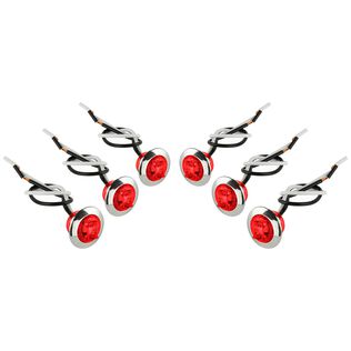 LED 3/4" Round Clearance/Side Marker Trailer Lights with Rubber Grommets and Chrome Flanges, Red, 6-Pack
