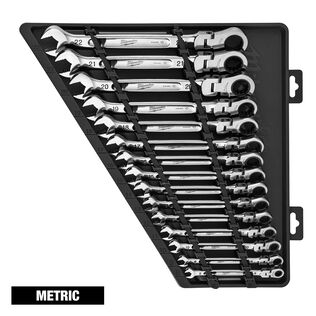 Metric Flex Head Ratcheting Combination Wrench Set, 15 Piece