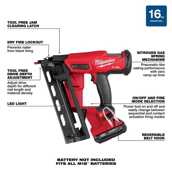 M18 FUEL&trade; 16 Gauge Angled Finish Nailer Kit image number 1