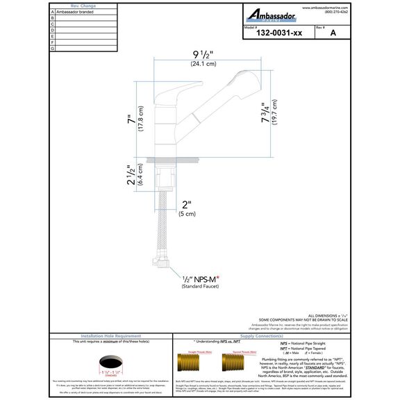 Universal/Pacifica Pull-Out Galley Faucet, 6' Hose, Chrome image number 2