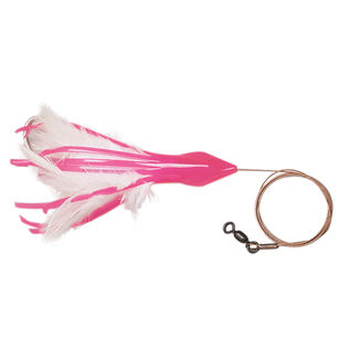 4 1/2" No Alibi, Dolphin Delight Rigged & Ready, Pink/White Skirt, 1/4 oz, Lead Head, 7/0 Mustad Hook, AFW Swivel, 135 lb AFW Cable, 3 ft