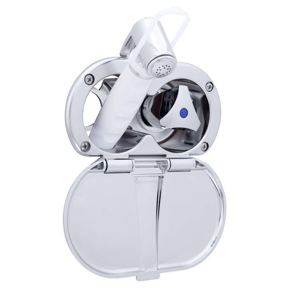 Trinidad Transom Shower Cold Only, Chrome Cup & Lid, Hammer-Head Arctic White Sprayer, 6' Stainless Steel Hose, Chrome Trinidad Handle image number 0