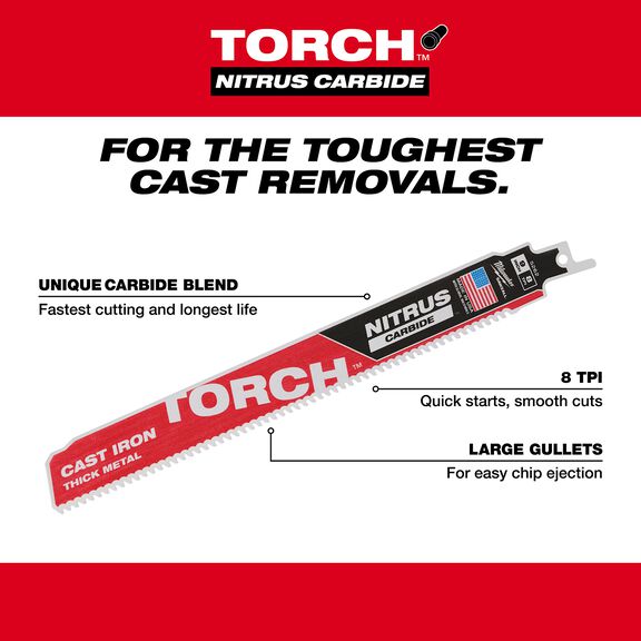 12" 7TPI The TORCH&trade; for CAST IRON with NITRUS CARBIDE&trade;, 1 Pack image number 1