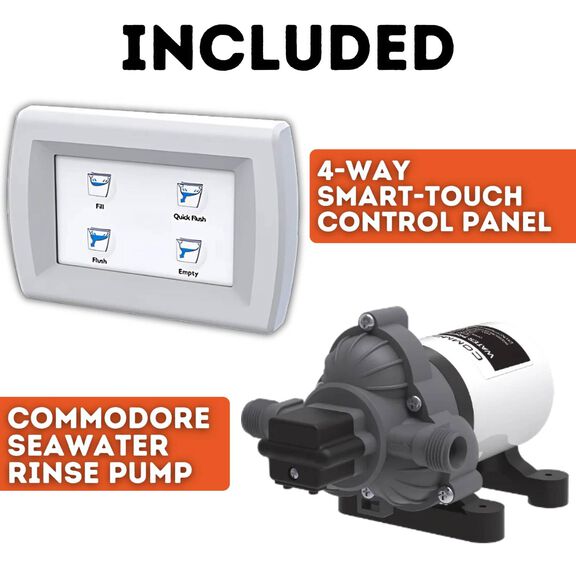 COMMODORE CM6RMT Deluxe Electric Marine Toilet Boating Head &ndash; Raw Water, 12V, with COMMODORE Rinse Pump & Smart Panel image number 2