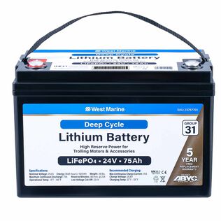 Group 31 Lithium Iron Phosphate Deep Cycle Battery, 24V 75Ah, ABYC Certified