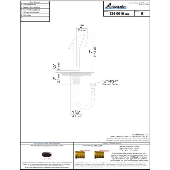 Deck-Mount Sprayer Large Chrome Sprayer, 6' Black Rubber Hose, Ultra-Low Profile Holder image number 3