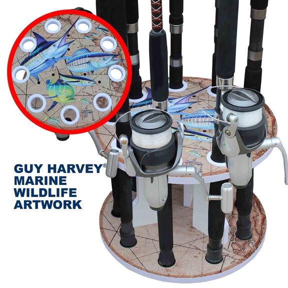 Guy Harvey Ancient Map Spinning 9 Fishing Rod Storage Rack, Vertical Fishing Pole Rod Holder image number 4