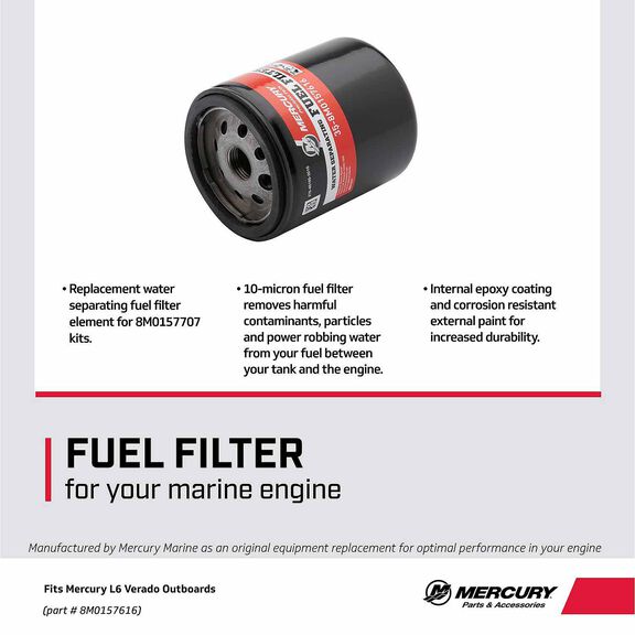 Mercury Water Separating Fuel Filter 8M0157616 for Select Mercury L6 and V10 Verado Outboards image number 2