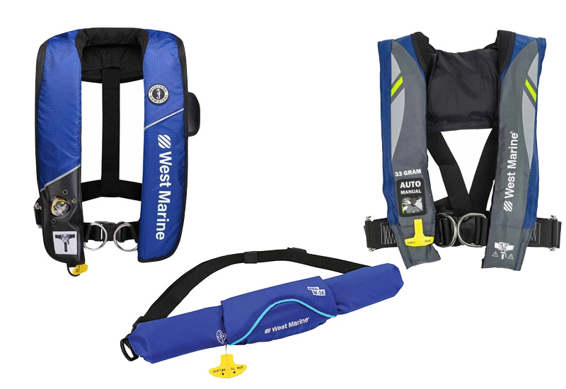 three inflatable life jackets