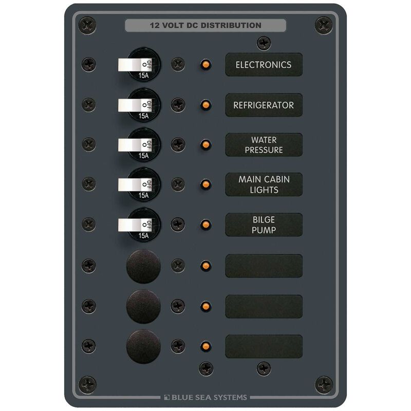 Blue Sea Systems Traditional Metal DC Circuit Breaker Panel, 8-Position