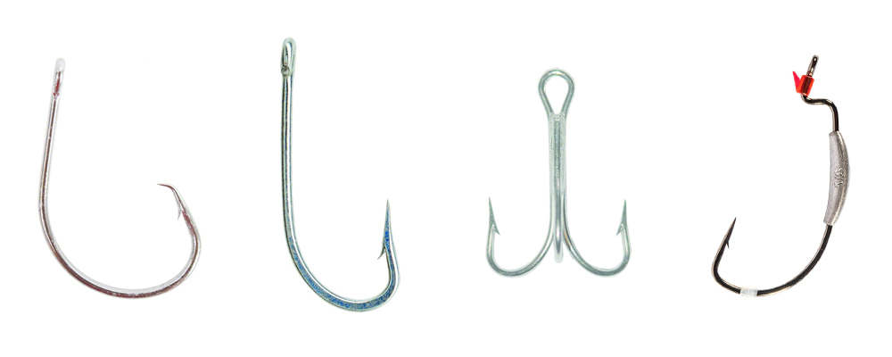 Fishing Hooks at West Marine Assortment of fishing hooks including circle hooks, J-hooks, treble hooks, and offset hooks