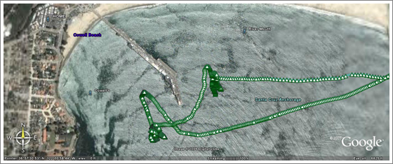 Location of testing areas in relation to Santa Cruz Wharf