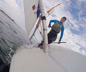 sailor hiking during a tack