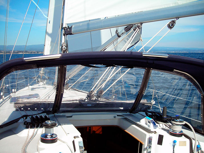 Looking forward thru cockpit dodger window