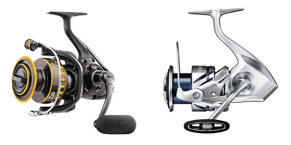 Daiwa BG Series spinning reel (left) and Shimano Stradic spinning reel (right)