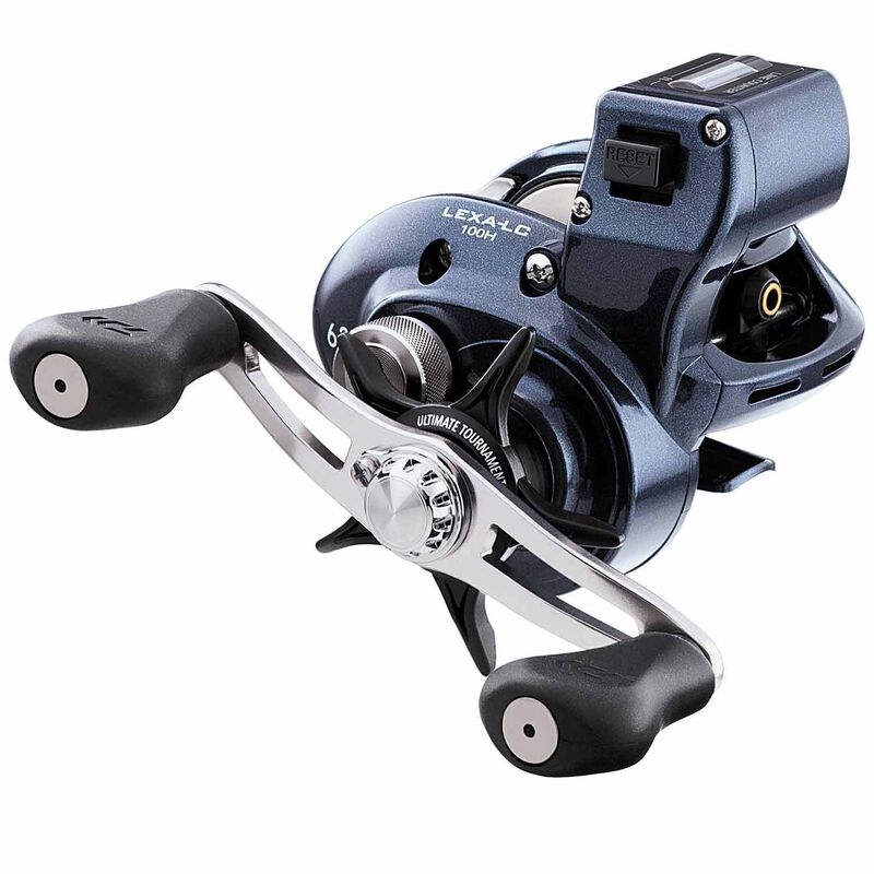 Daiwa Lexa LC100HL line counter left-hand baitcasting reel — 6.3:1 gear ratio, aluminum frame, UTD carbon drag for walleye and trolling