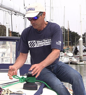 tieing the halyards to the winch