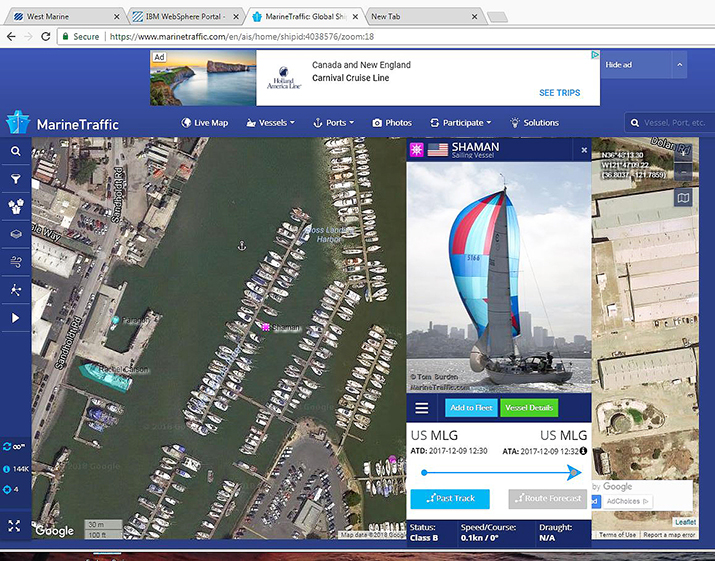 Location tracking on the Marine Traffic app