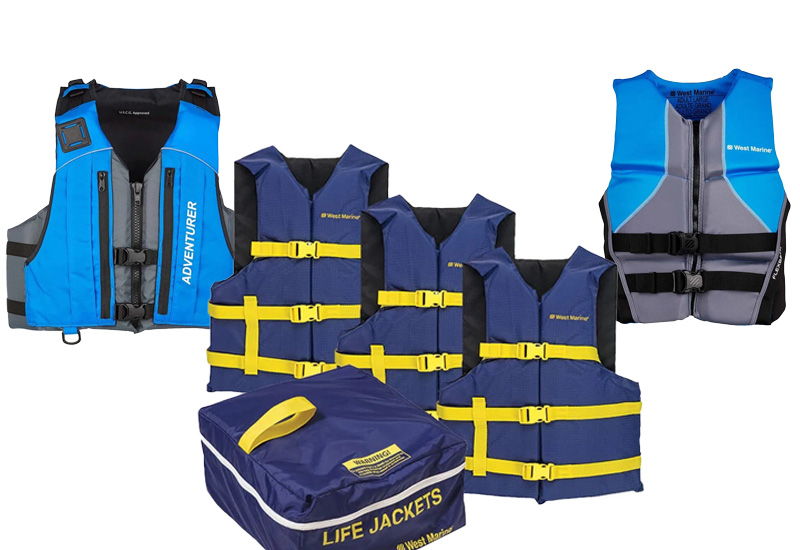two type 3 life jackets and a pack of runabout life jackets