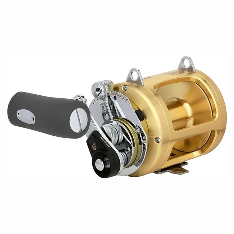 Shimano Tiagra A TI30WLRSA two-speed conventional big game reel — 34 lb drag, dual gear ratios, 1435 yards braid capacity for offshore fishing
