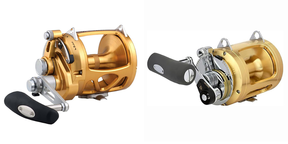 Penn International VI conventional reel (left) and Shimano Tiagra conventional reel (right)