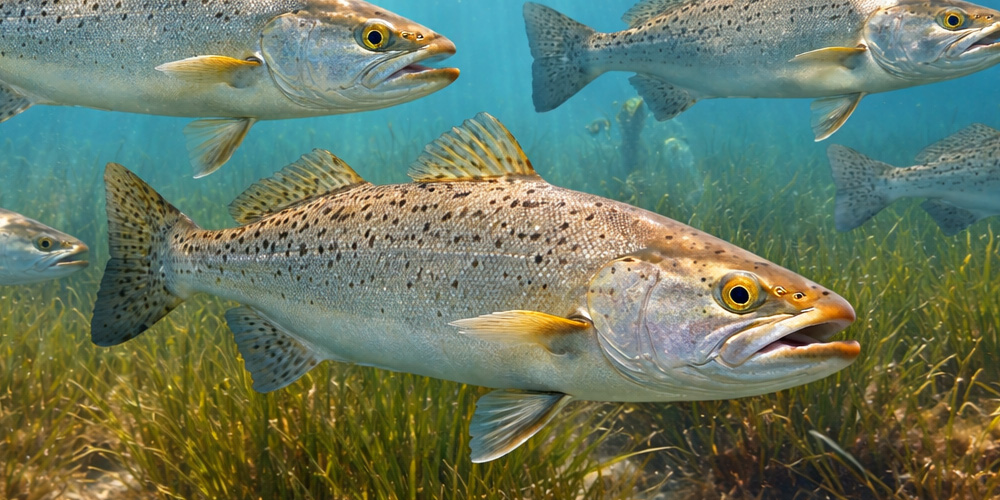 Speckled trout caught on a soft plastic lure in a Gulf Coast grass flat