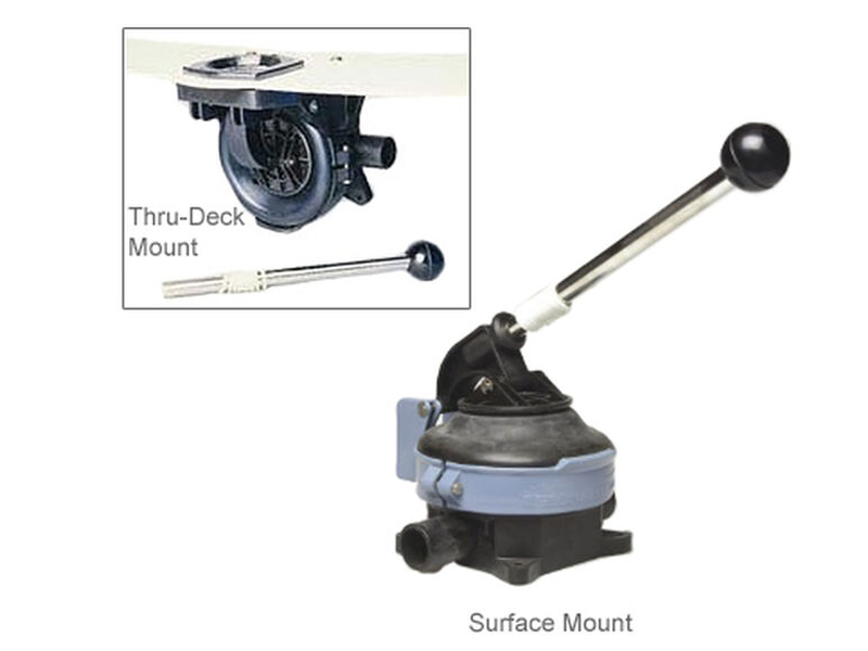 Examples of thru-deck and surface mount diaphragm bilge pumps