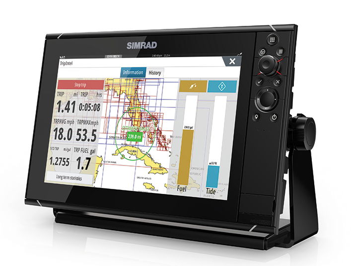 Charts and trip information examples on a Simrad HD display.
