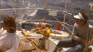 Sailboat using a sweep to steer