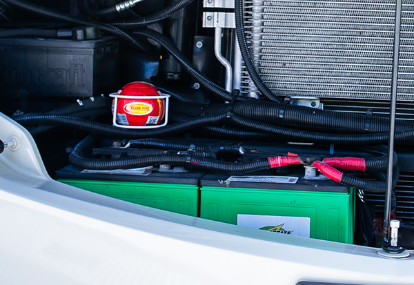 Elide fire extinguishing ball installed over batteries